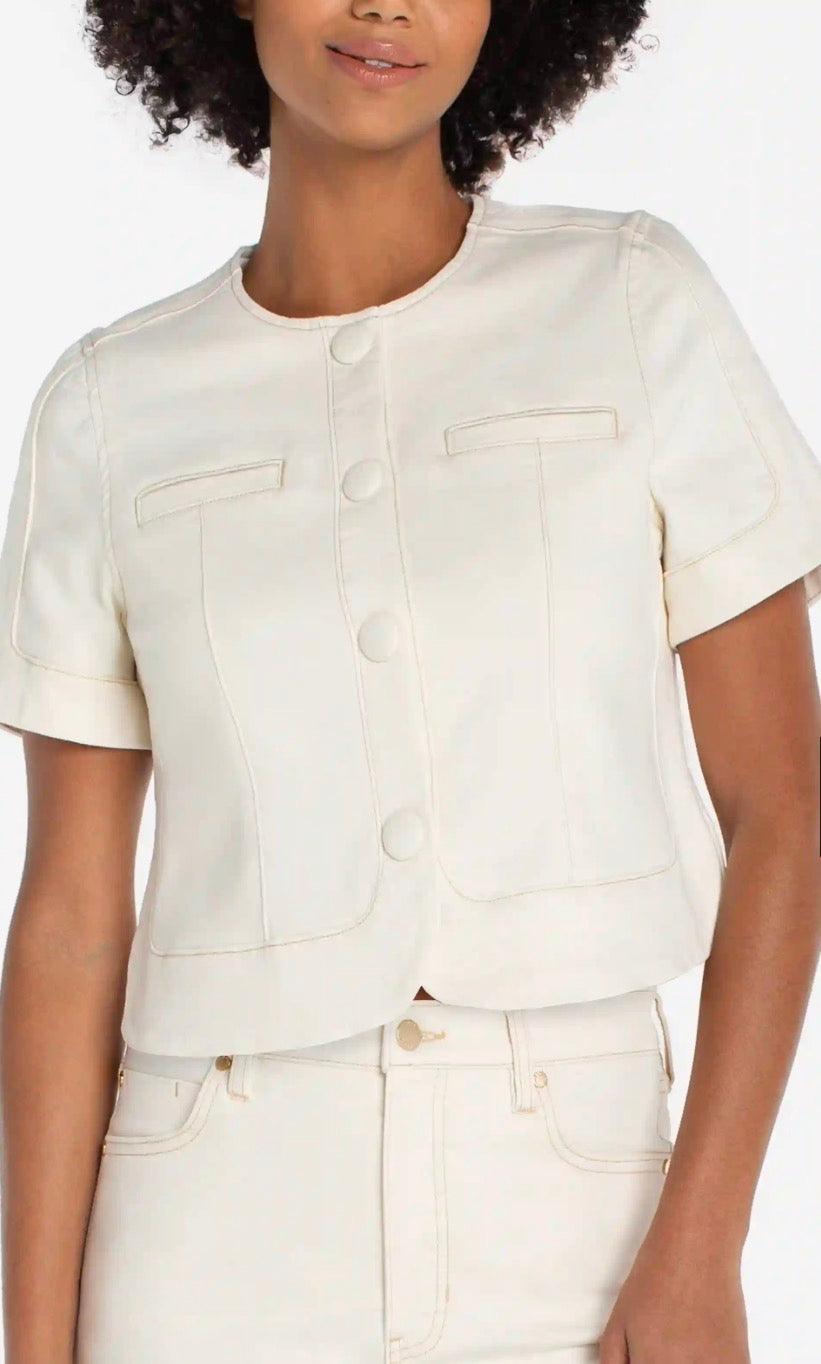 LM1C58QE8 Collarless Short Sleeve Cropped Jacket