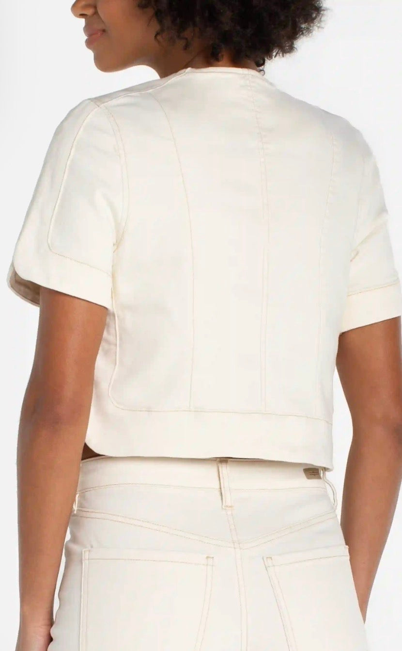 LM1C58QE8 Collarless Short Sleeve Cropped Jacket