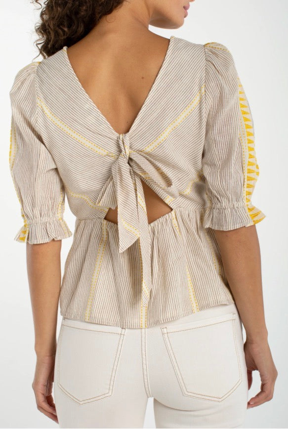 LM8H05CF15 Half Sleeve Square Neck Tie Back Woven Top - Urban Shoetique