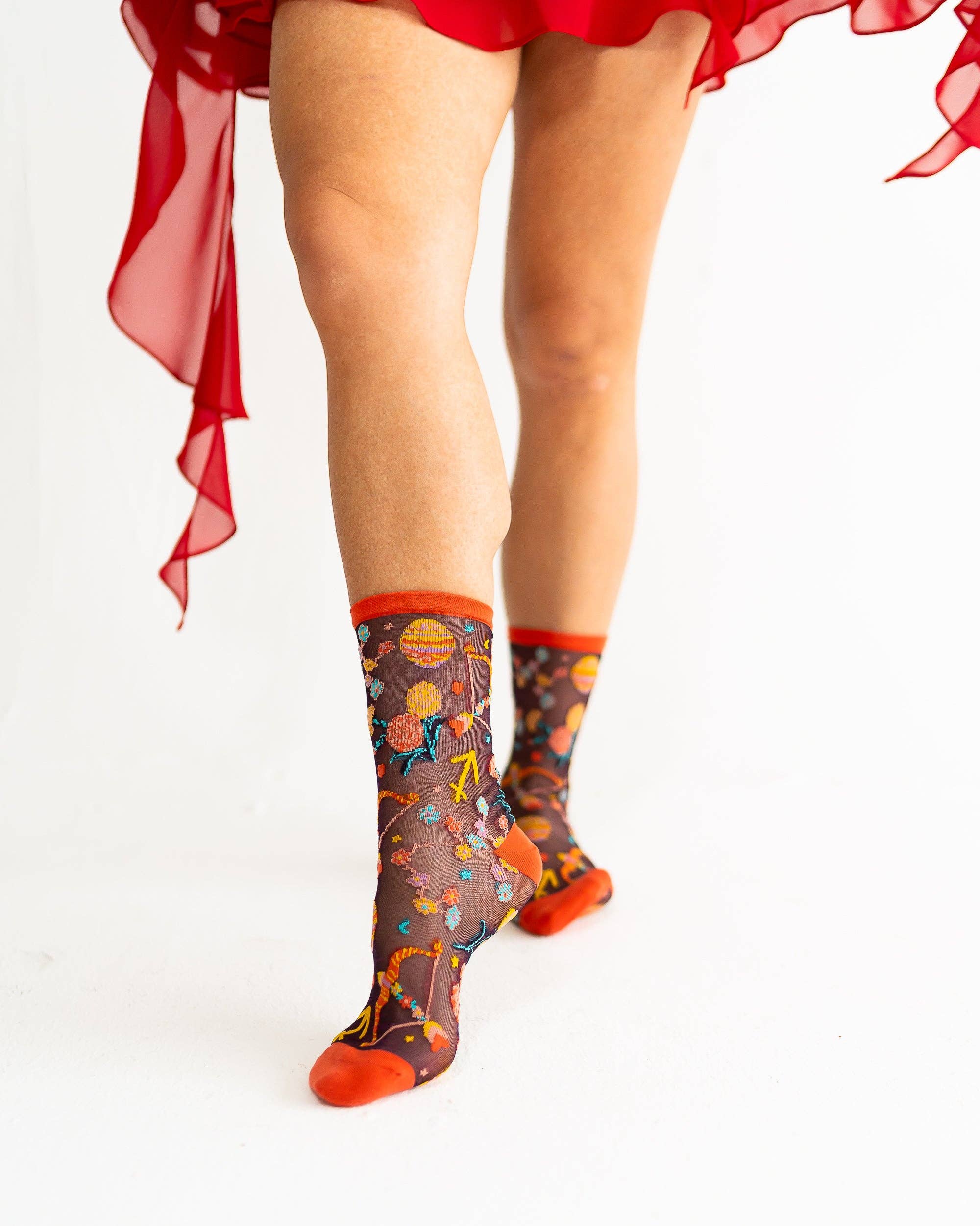 Sagittarius Zodiac Shimmer Sheer Crew Sock