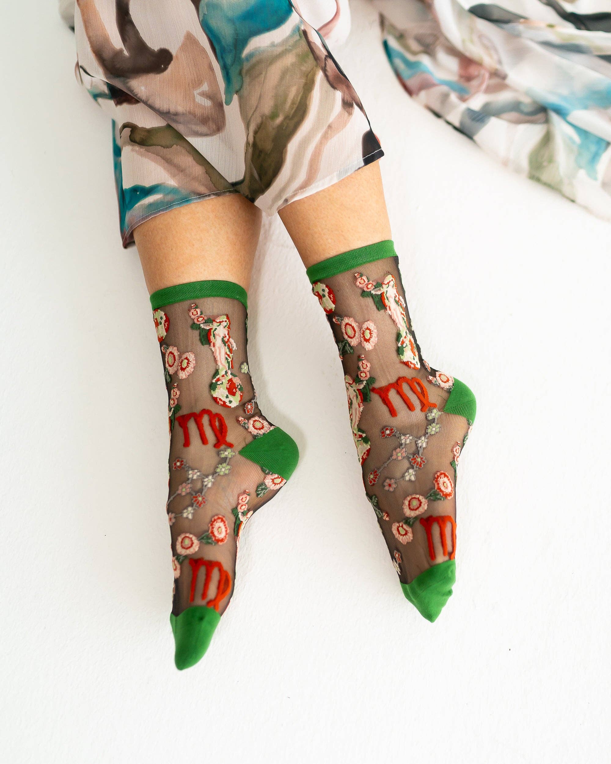Virgo Zodiac Black Sheer Crew Sock