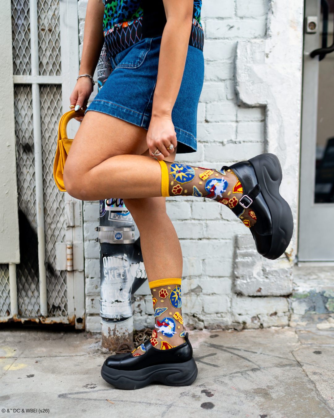 Supergirl Krypto Black Sheer Crew Sock