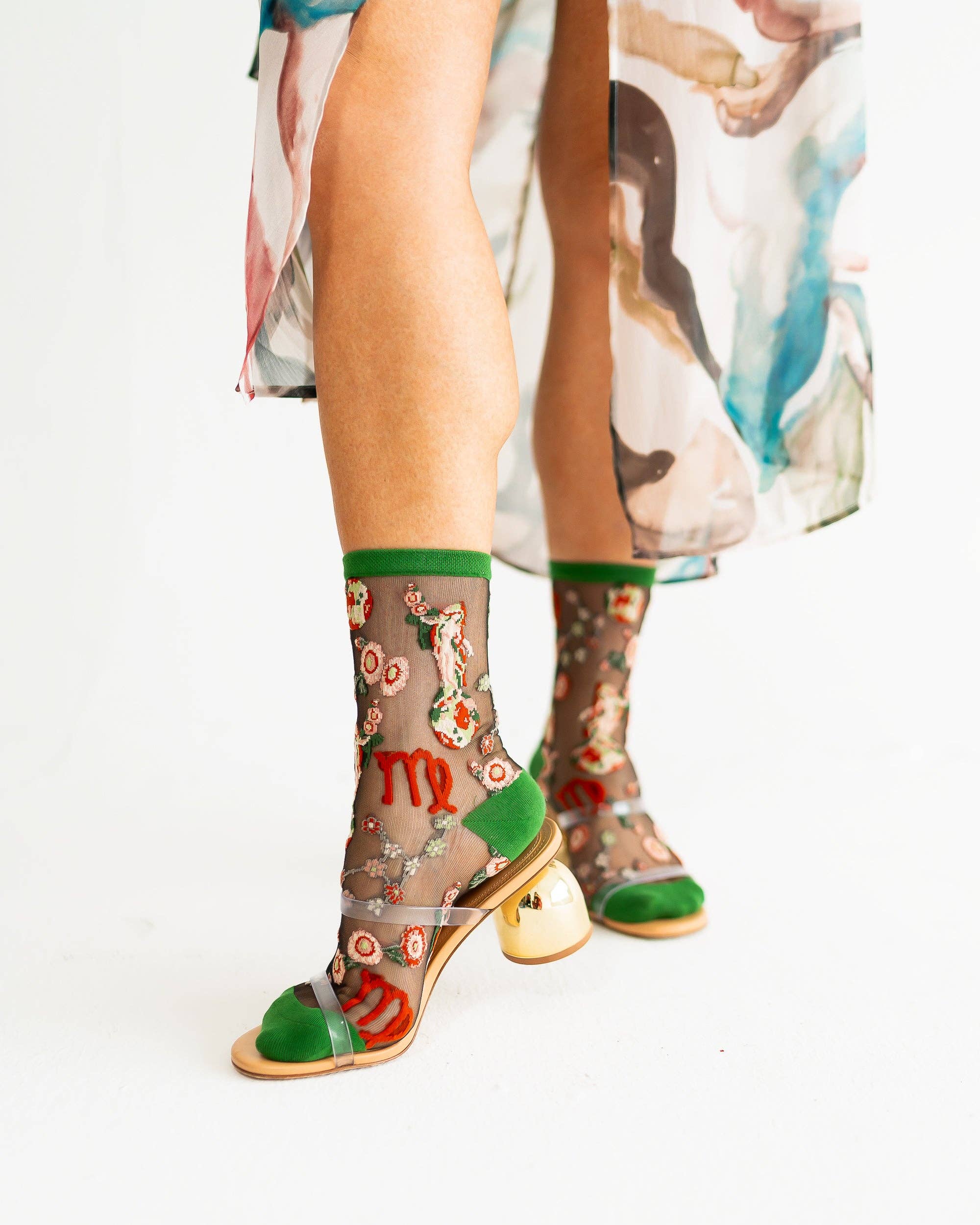 Virgo Zodiac Black Sheer Crew Sock