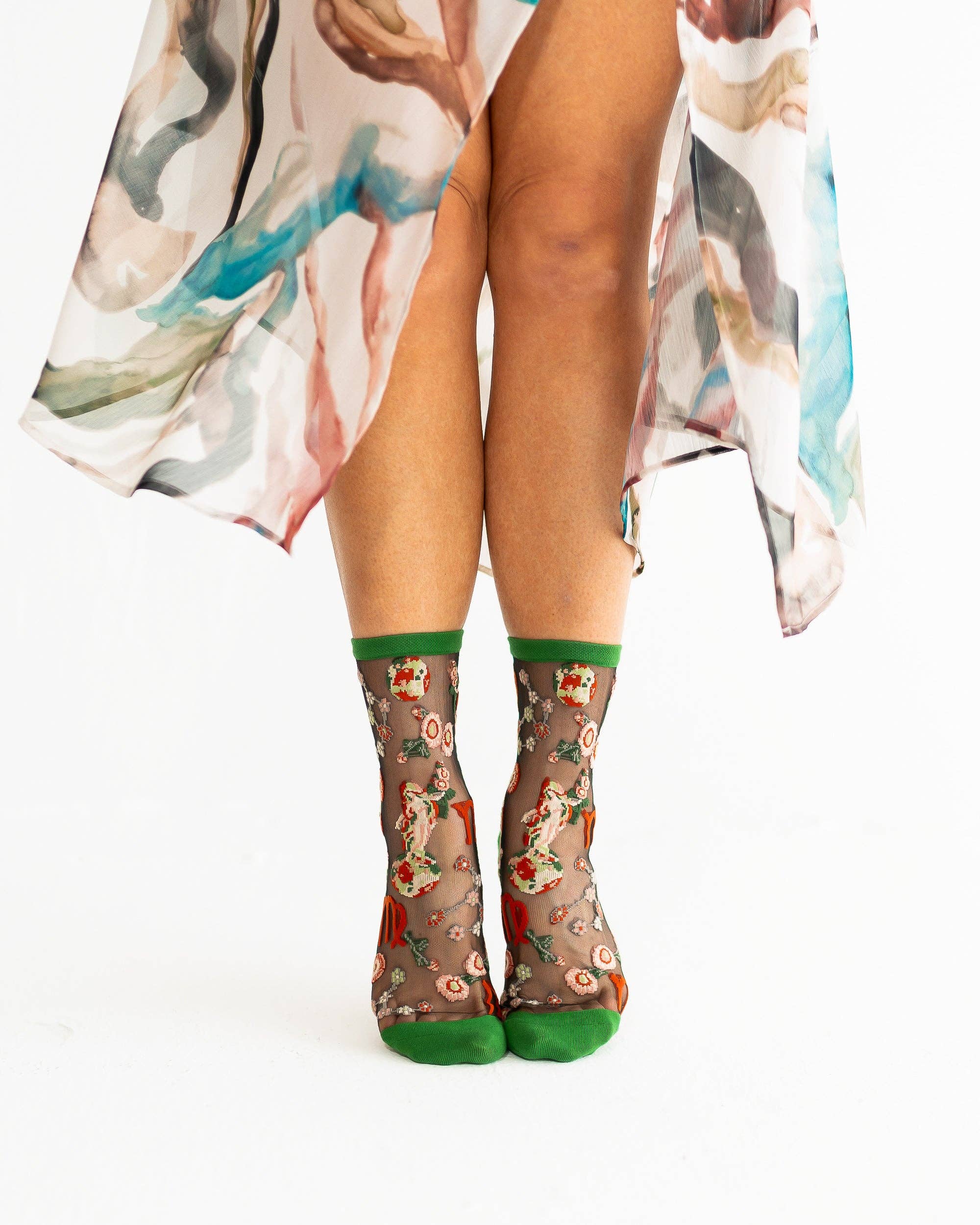 Virgo Zodiac Black Sheer Crew Sock