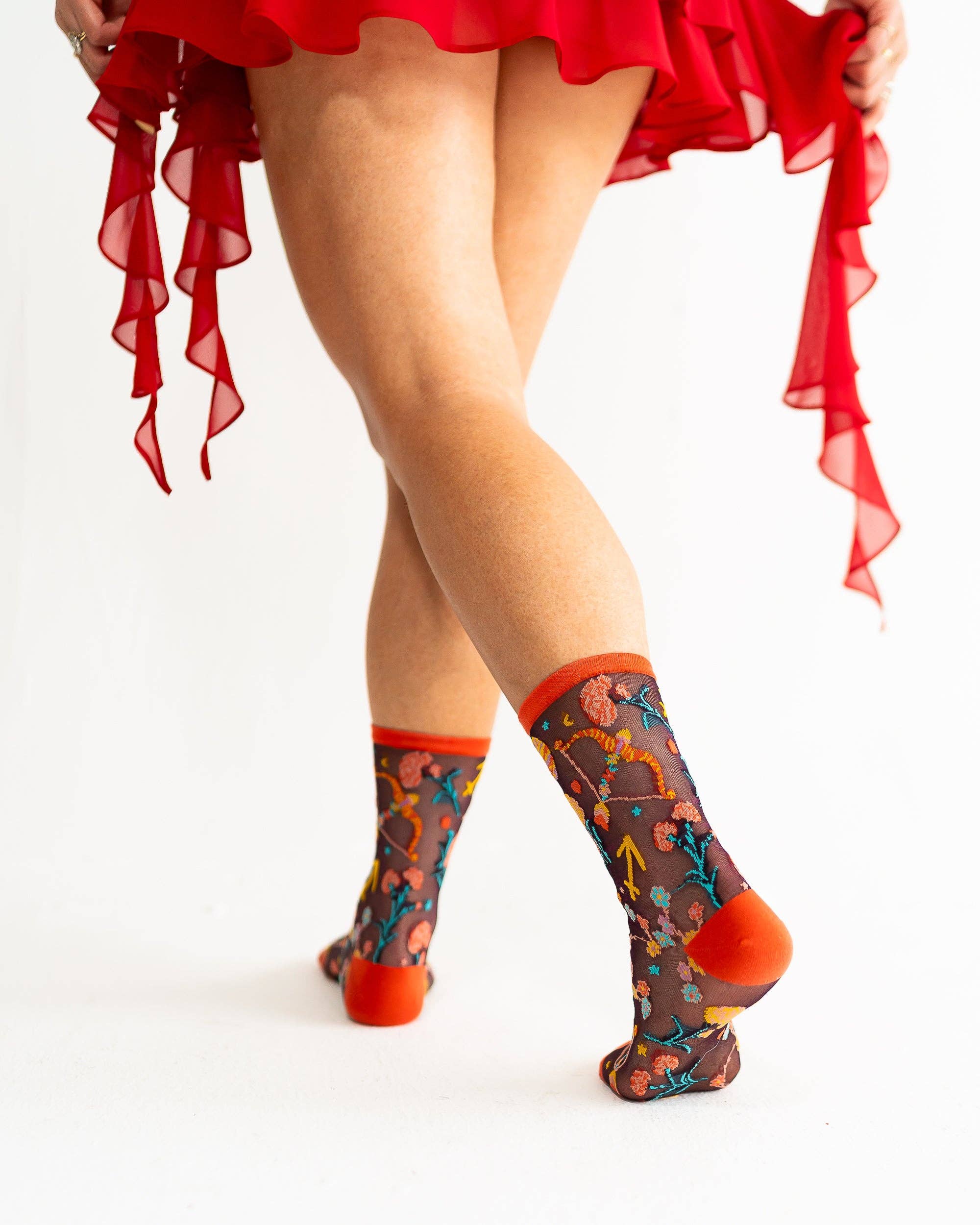 Sagittarius Zodiac Shimmer Sheer Crew Sock