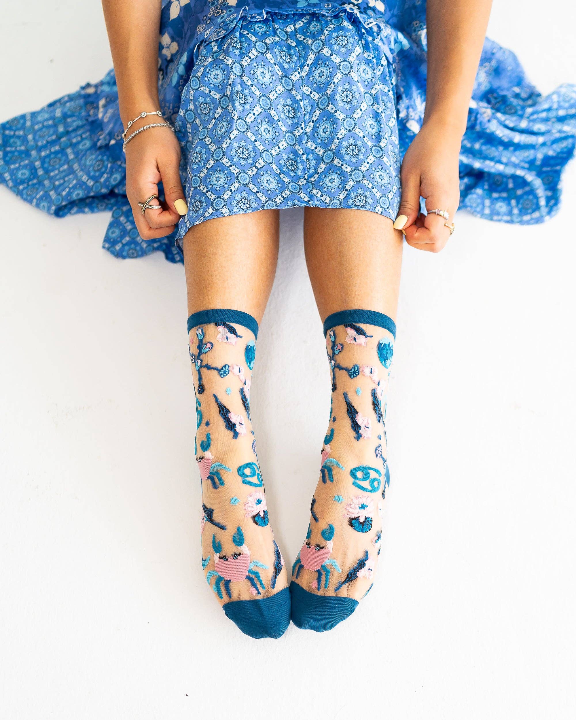 Cancer Zodiac Sheer Crew Sock