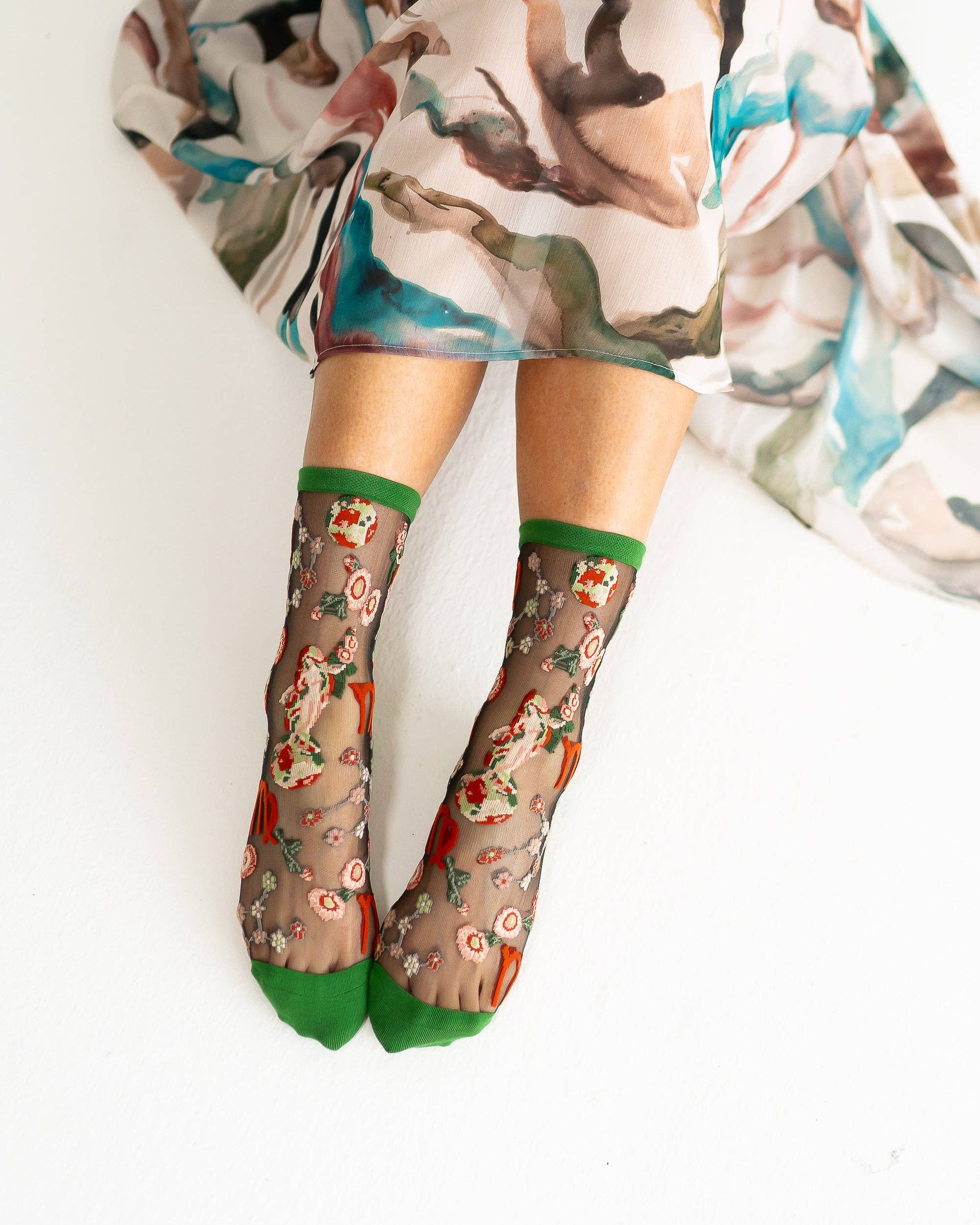 Virgo Zodiac Black Sheer Crew Sock