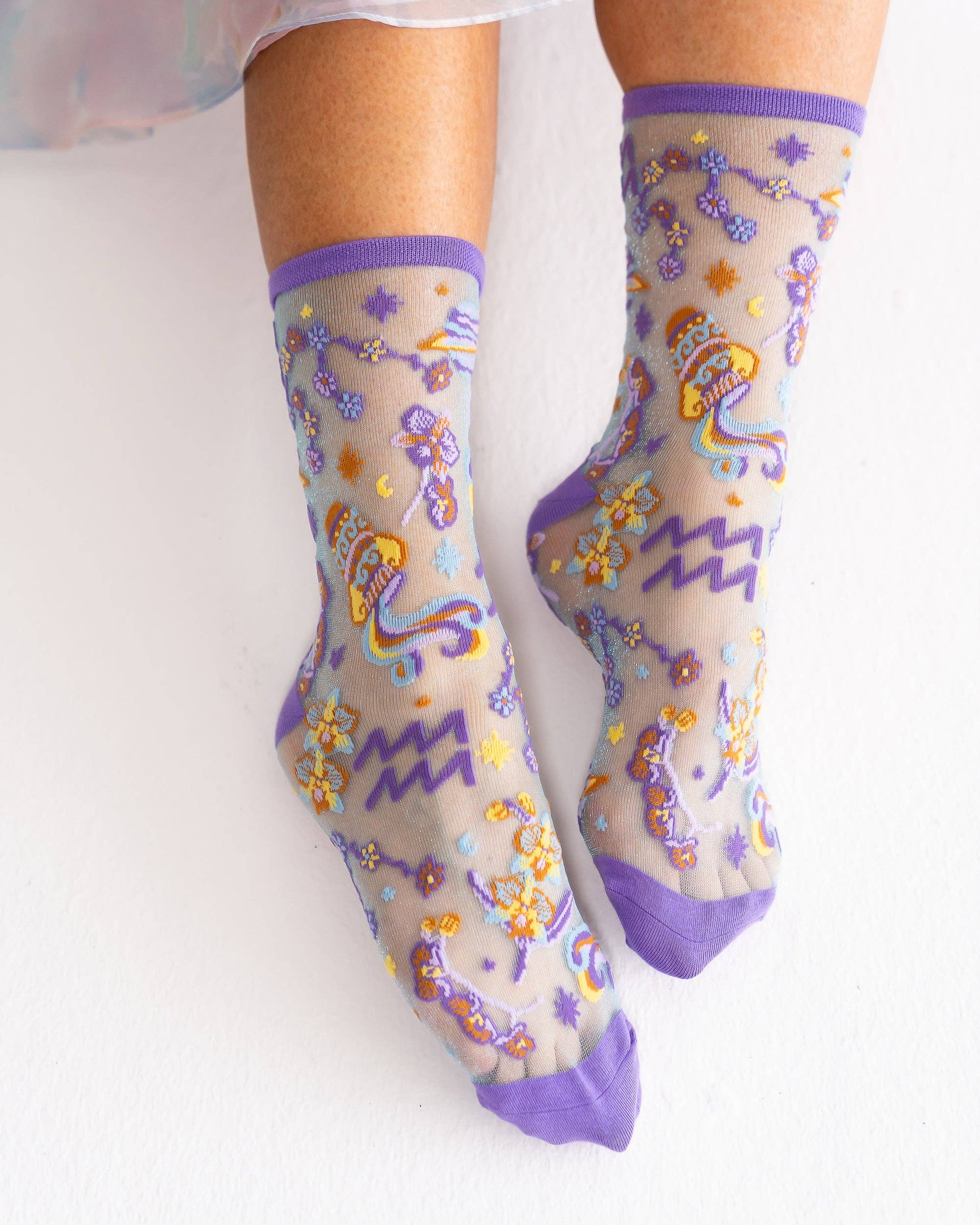 Aquarius Zodiac Shimmer Sheer Crew Sock