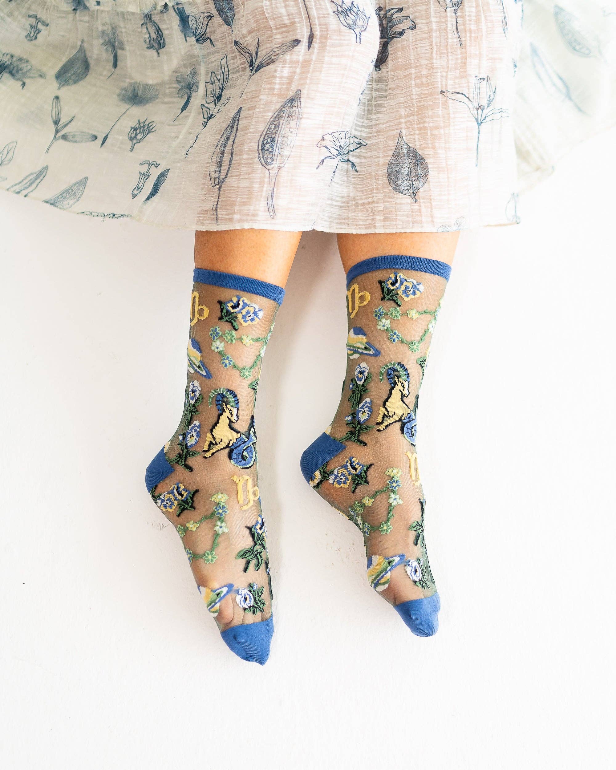 Capricorn Zodiac Shimmer Sheer Crew Sock