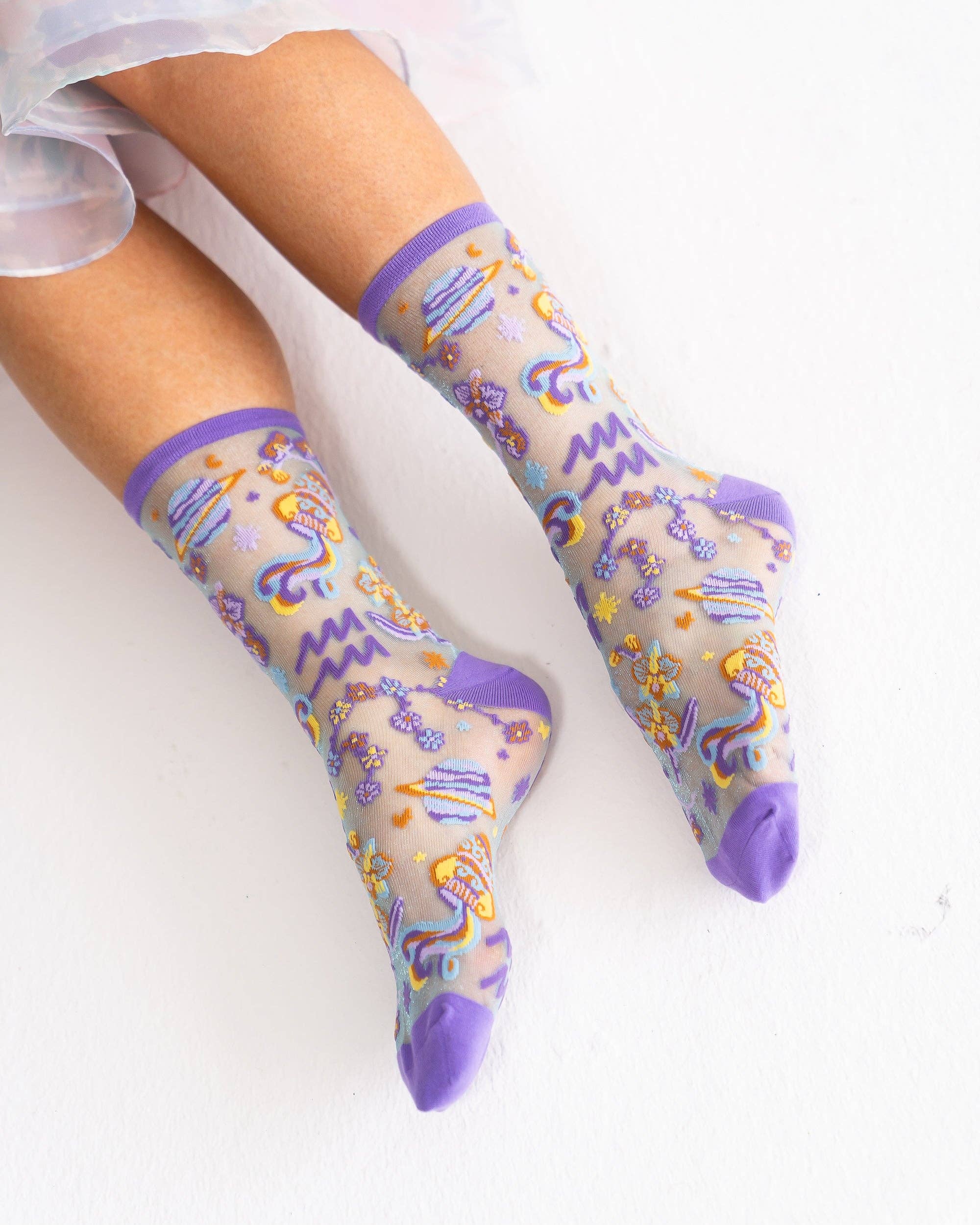 Aquarius Zodiac Shimmer Sheer Crew Sock